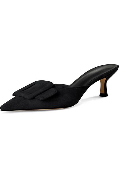 GENERAL Kitten Heel Mules Sandals for Women Pointed Toe Square Buckle Backles...