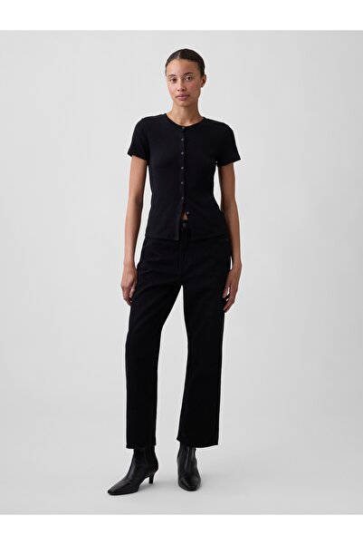 GAP Kadın Siyah Low Slung SuperSoft Relaxed Straight Crop Jean Pantolon