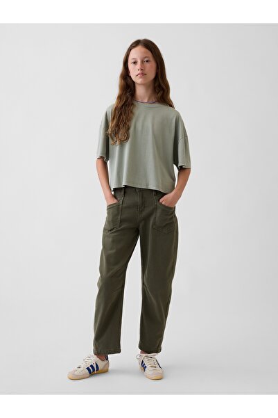GAP Kız Çocuk Haki High Rise Barrel Jean Pantolon
