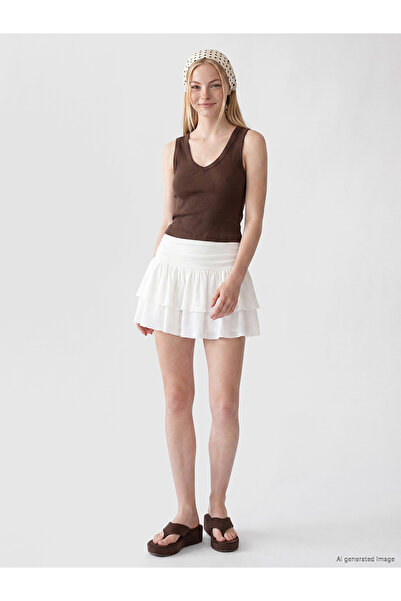 LC Waikiki Alita City Farkıyla Xside White Plain Mini Women's Shorts Skirt