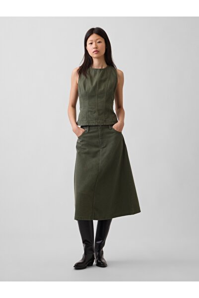 GAP Kadın Haki Twill Midi Etek
