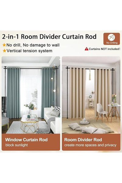 UANDME Room Divider, No Drilling Curtain Rod for Room Partition, 122-305cm(Height) 70-290cm(Width), Temporary Wall Divider