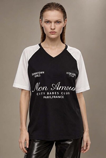 HAKKE Lace Detailed College Oversize T-Shirt