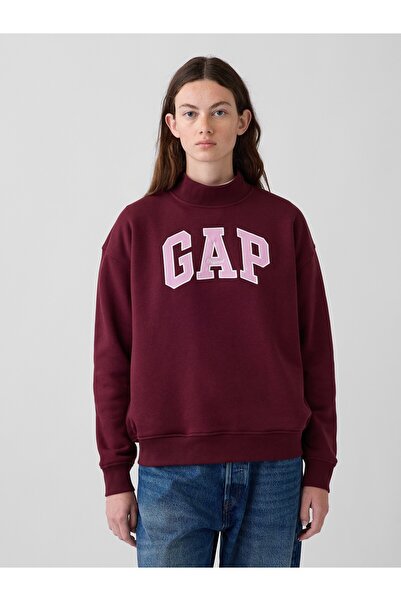 GAP Kadın Bordo VintageSoft Oversized Mockneck Logo Sweatshirt
