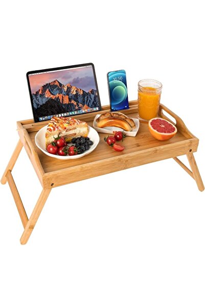 GENERAL Bamboo Bed Trays for Eating, Breakfast & Laptops - Folding Legs, Ligh...