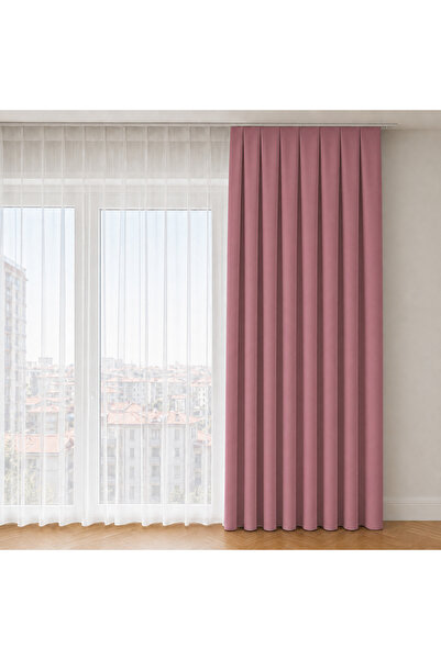 Ada Fon Perde, Gül Kurusu, 80 x 250 cm, Sık Pile (1x3), Bağlama Kollu