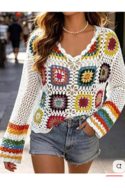 MEGAHAN BOUTIQUE Megahan. Boutıque el örgü fıle ,motıflı beyaz bohem bluz