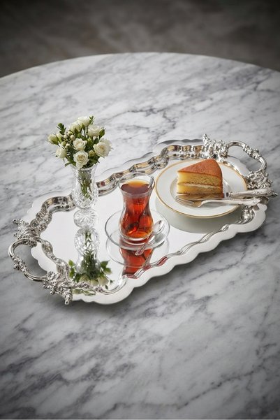 Simply Now Versailles 25X17 cm Presentation Tray with Handle - Luxury Coffee, Chocolate, and Promise Engagement Tray, Silver