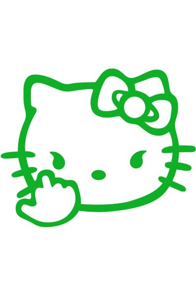 OEM Autocolant auto  "Hello Kitty cu degetul mijlociu ", 10cm, Verde