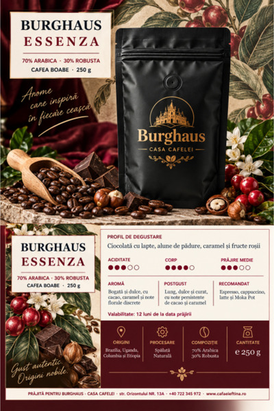 BURGHAUS Essenza 250 g Boabe de cafea de specialitate
