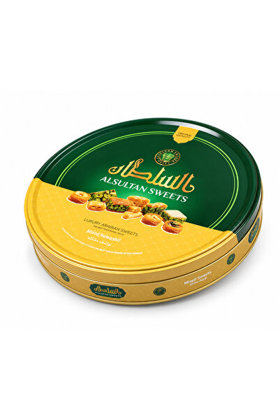 AL SULTAN Sweets Mixed Baklava 500 g - 7 Varieties - Pistachio & Cashew Filled Arabic Sweets in Metal Gift Tin - Traditional Middle Eastern Baklawa for Eid, Ramadan & Celebrations