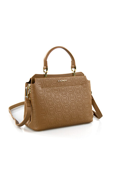 Aigner Women's Vintage Brown Embossed Top Handle Bag with Crossbody Strap