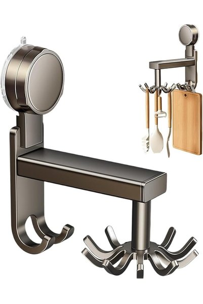 GENERAL Tazweeq Kitchen Utensil Rack, 360° Rotating Suction Cup Hooks with 10...