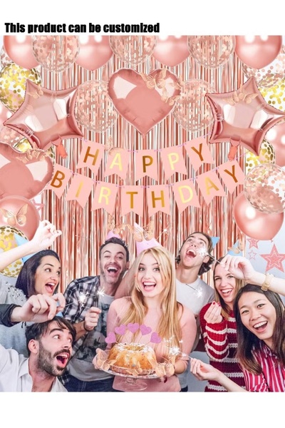 MKATECH Rose Gold Happy Birthday Decor Kit, Happy Birthday Banner, Heart Star...