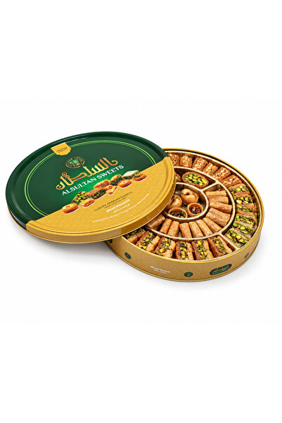 AL SULTAN Sweets Mixed Baklava 500 g - 7 Varieties - Pistachio & Cashew Filled Arabic Sweets in Metal Gift Tin - Traditional Middle Eastern Baklawa for Eid, Ramadan & Celebrations