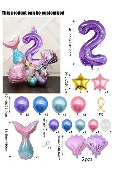 MKATECH 24 Pieces Mermaid Birthday Party Decor Foil Balloon Set, 40" Number 2...