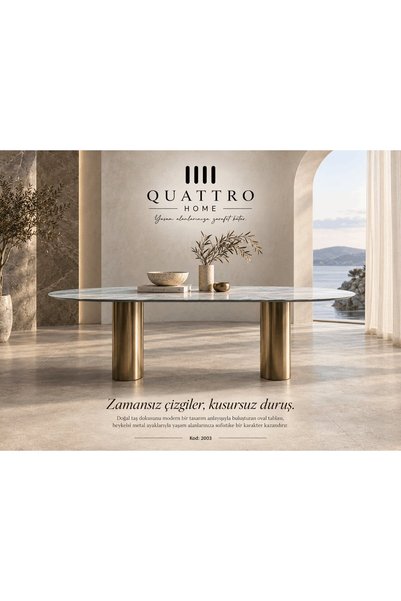 QUATTRO HOME Aureon 2002 Mermer Yemek Masası-Genişlik: 220 cm Derinlik: 100 c...