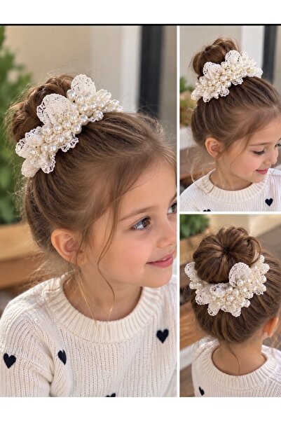 zamansız takı Pearl and Lace Detailed Bun Hairpin