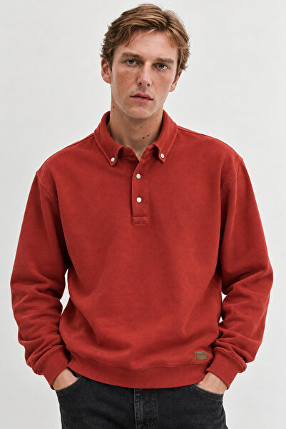 Manche Tile Polo Collar Snap Detail Regular Fit Sweatshirt |   Mew2211442-1