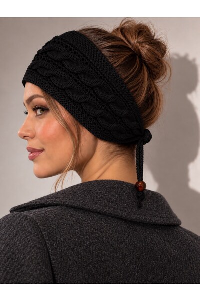 Irmak Kerekli Women's cotton knit bandana | braided hair ear warmer headband 71320 black