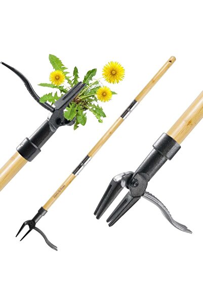 Arabest Stand-Up Weed Puller Tool,Ergonomic Long Handle Root Remover with 4-C...