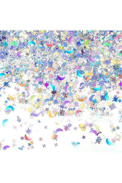 Arabest Moon Star Table Confetti Decor,Silver Glitter Foil Confetti for Birth...