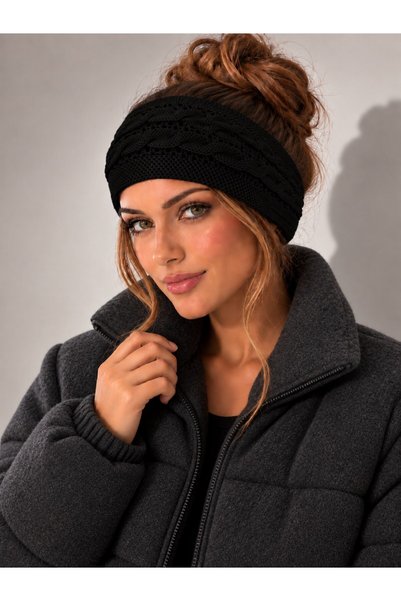 Irmak Kerekli Women's cotton knit bandana | braided hair ear warmer headband 71320 black