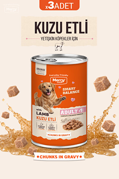 Yetişkin Köpekler İçin Kuzulu Parça Etli Konserve Yaş Köpek Maması 400 g - 3 ADET