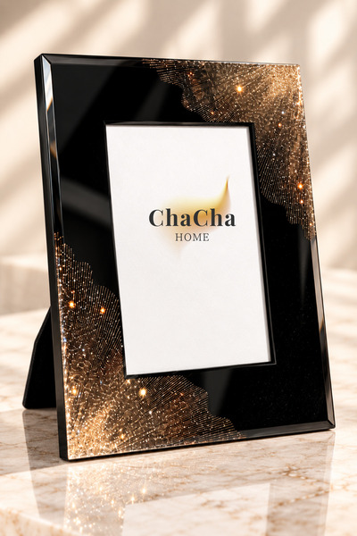 ChaCha Home Gold Desenli Siyah Cam Dekoratif Fotoğraf Çerçevesi 10 x 15 cm 1 ...