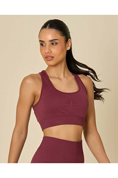 REDTAG Women Burgundy Plain Padded Sports Bra