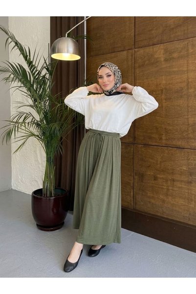 Generic Brand Bel Lastik Pleated Trousers-Khaki
