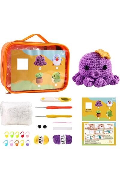 Arabest Purple Octopus Amigurumi Crochet Kit for Beginners,Complete DIY Start...