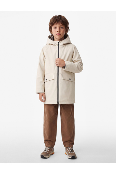 Koton Long Sleeve Hooded Pocketed Zippered Plush Lined Long Raincoat
