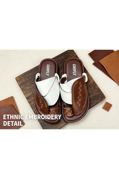 huanxiwa Ethnic Style Embroidered Men's Toe-Loop Sandals Summer Outdoor Thick...