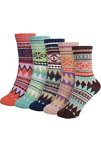 KASTWAVE Women's Thermal Wool Socks 5 Pairs, Winter Warm Knitted Crew Socks f...