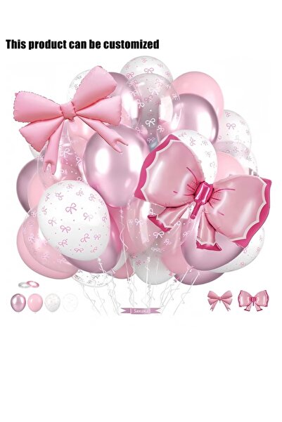 MKATECH Set of 54 pink bow balloons, featuring light pink, white, and clear p...