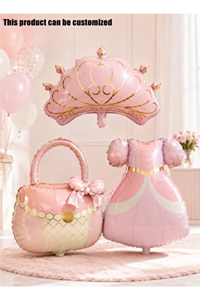 MKATECH Princess Theme Foil Balloons 3 Pack, Pink Crown, Handbag and Dress Al...