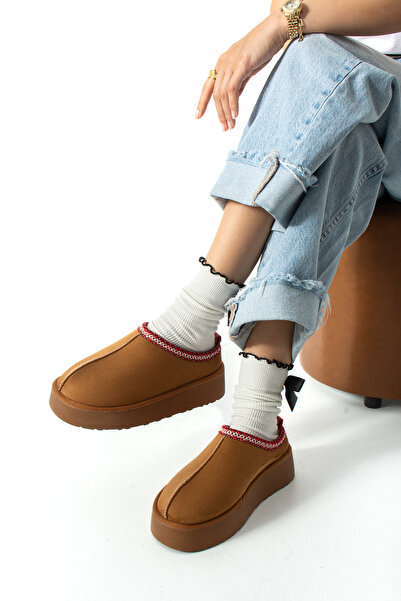 starmarj Γυναικείες χειμερινές μπότες Tan Mini Suede με επένδυση από γούνα στ...