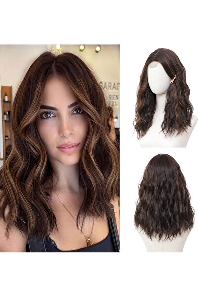 Arabest Brown Highlight Wig,Medium Length Synthetic Hair Wig for Women,18 Inc...