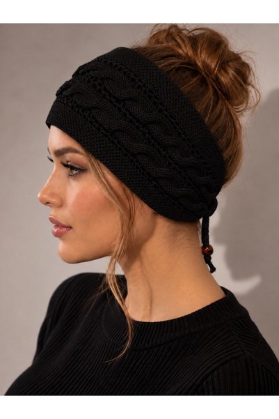 Irmak Kerekli Women's cotton knit bandana | braided hair ear warmer headband 71320 black