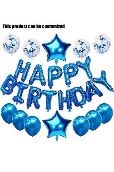 Generic Brand 25Pcs Blue Birthday Balloon Kit, Happy Birthday Letter Foil Bal...