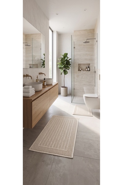 WOOF HOME 2 Li Bukle Banyo Takımı (BANYO TEKSTİLİ/MODERN/DOĞAL/SADE/ŞIK KAYMA...