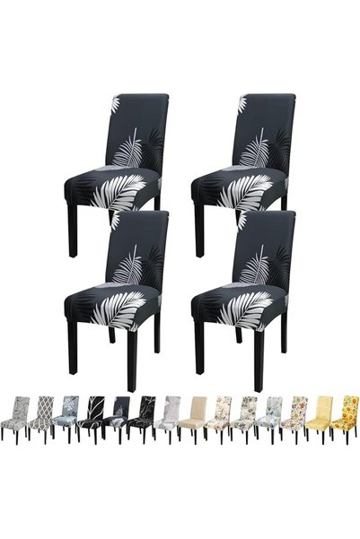 JQinHome Dining Room Chair Covers Set of 8, High Stretch Chair Slipcover Remo...