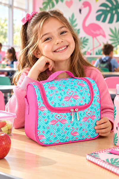 DODOMAR Flamingo Lunchbox Children's School Lunch Bag Daily Use Green Pink 24...