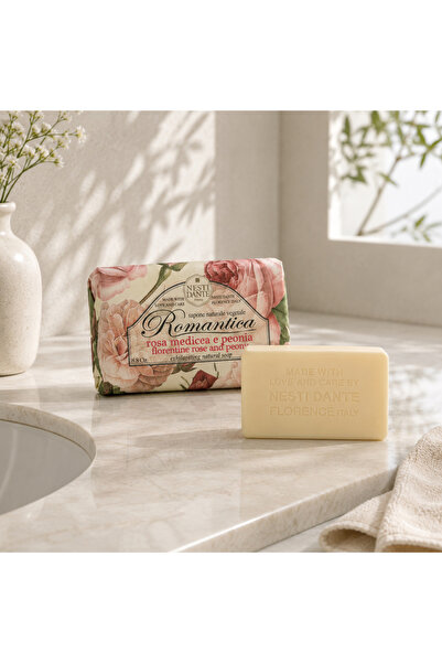 Nesti Dante Romantica Florentine Rose & Peony Soap Bar 250g | Exhilarating Italian Vegan Soap | Nourishing Rose & Soothing Peony | Moisturizing Gentle Cleanser | Paraben, GMO, PEG & Petrochemical-Free