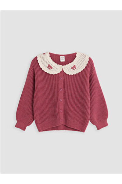 LC Waikiki Pink Baby Collar Embroidered Girls' Cardigan