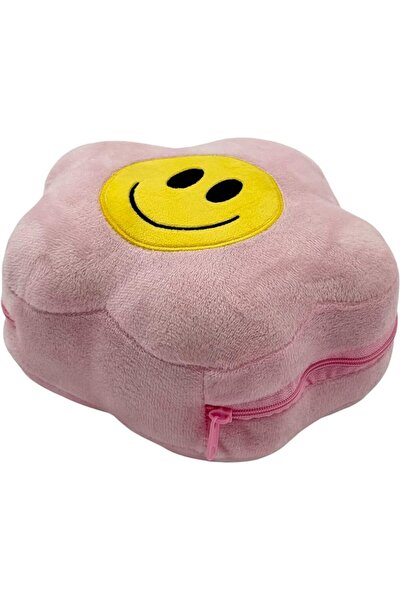 B&D Plush 2-in-1 Travel Pillow and Eye Mask, Pink with Smiley Face Design, Ad...