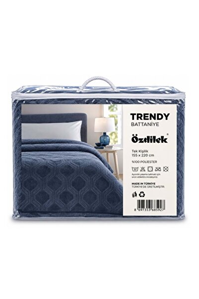 Özdilek Trendy Embos Tek Kişilik Battaniye (155x220)-Art Deco Çin Mavisi Yeni