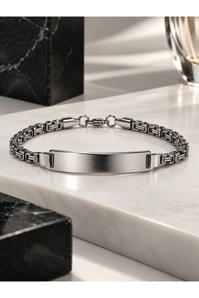 Satürn Silver Kuyumculuk Kişiselleştirilebilir Çelik Kral Zincirli Kişiye Özel İsim Yazılı Erkek Bileklik