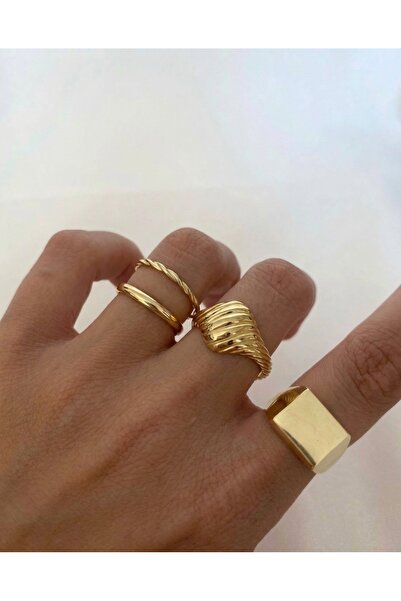 Ervalina Kadın Gold Renk 4'lü Tasarım Yüzük Seti